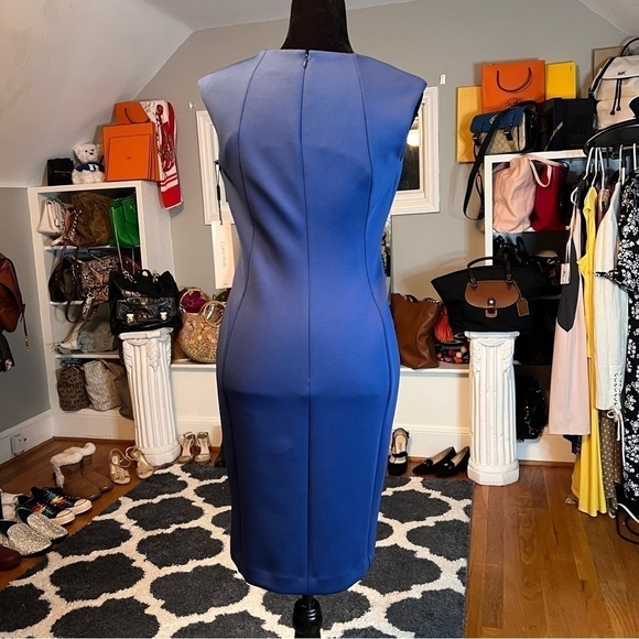 CALVIN KLEIN Size 4 Blue Grommet Neck Sleeveless Scuba Dress NWT - Picture 4 of 9